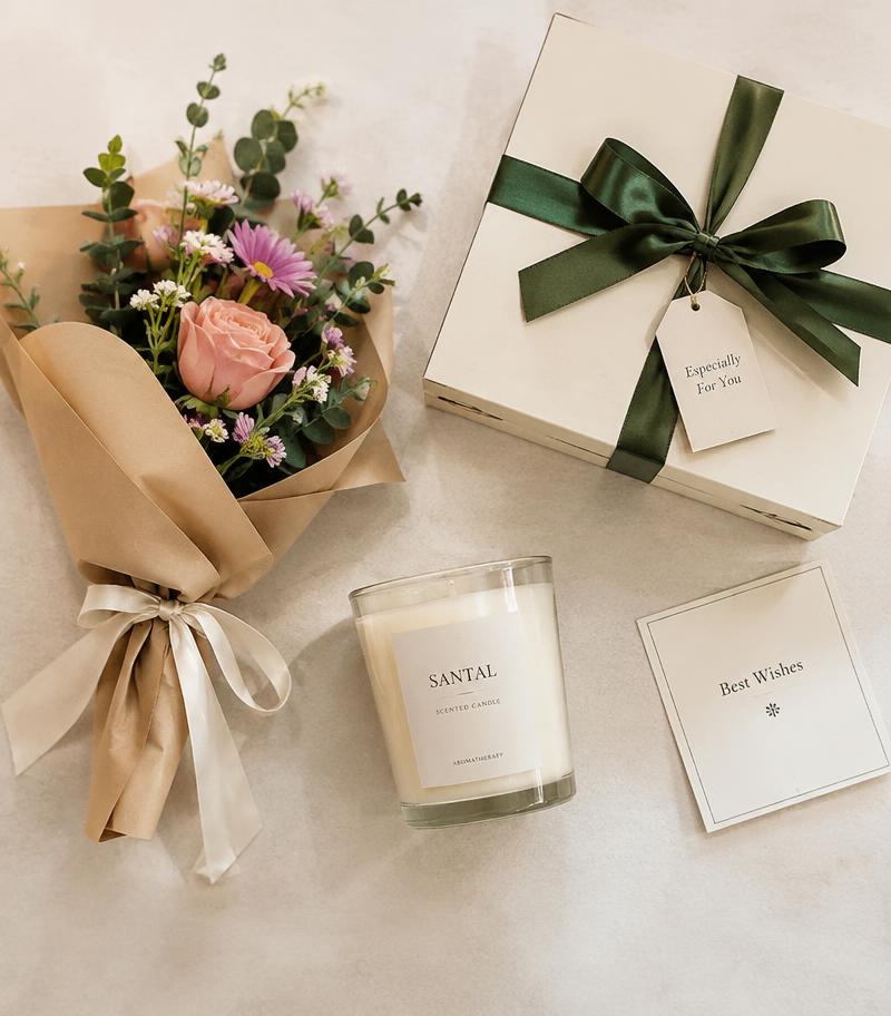 Candle & Bouquet Gift Set